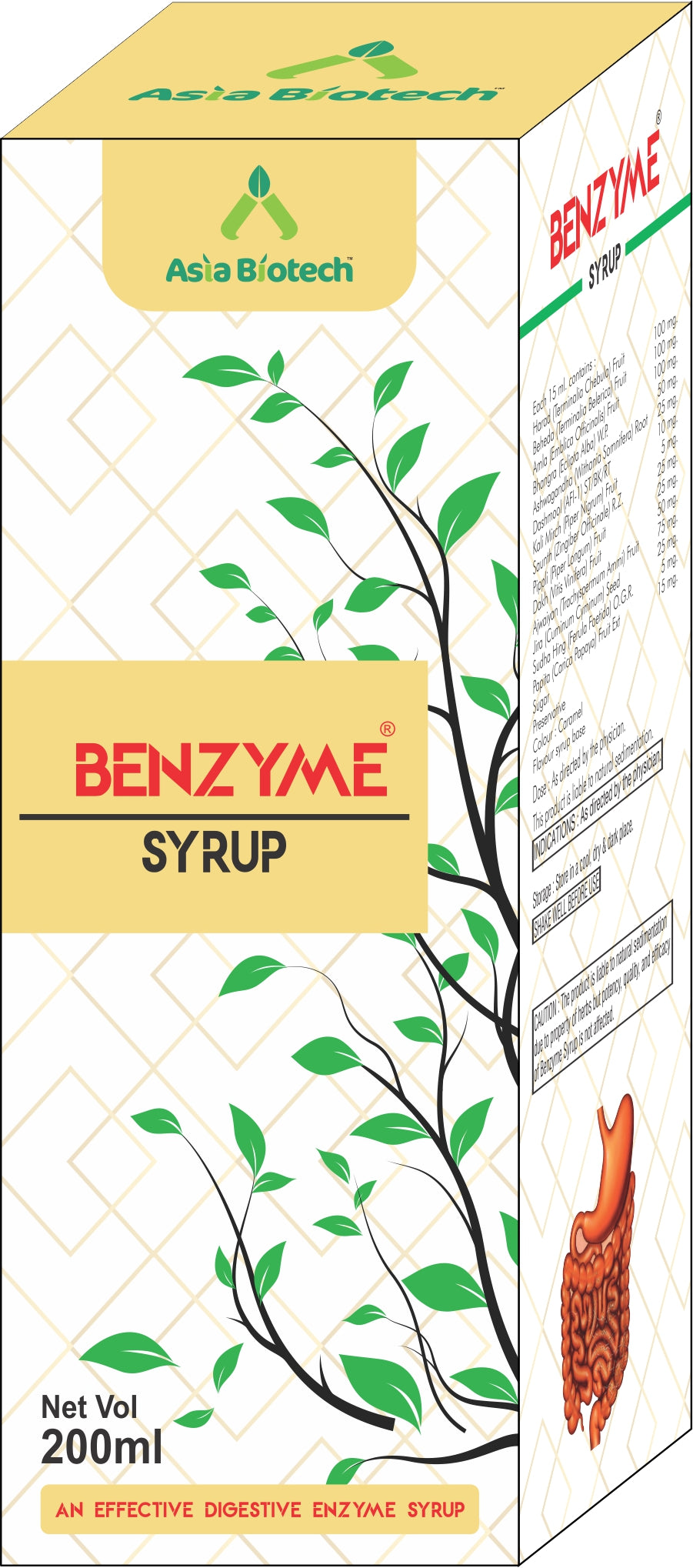 Asia Biotech Benzyme Syrup| Ayurvedic Digestive Care Syrup For Digestion Acidity Gas And Bloating| (200 ml x Pack Of 2)