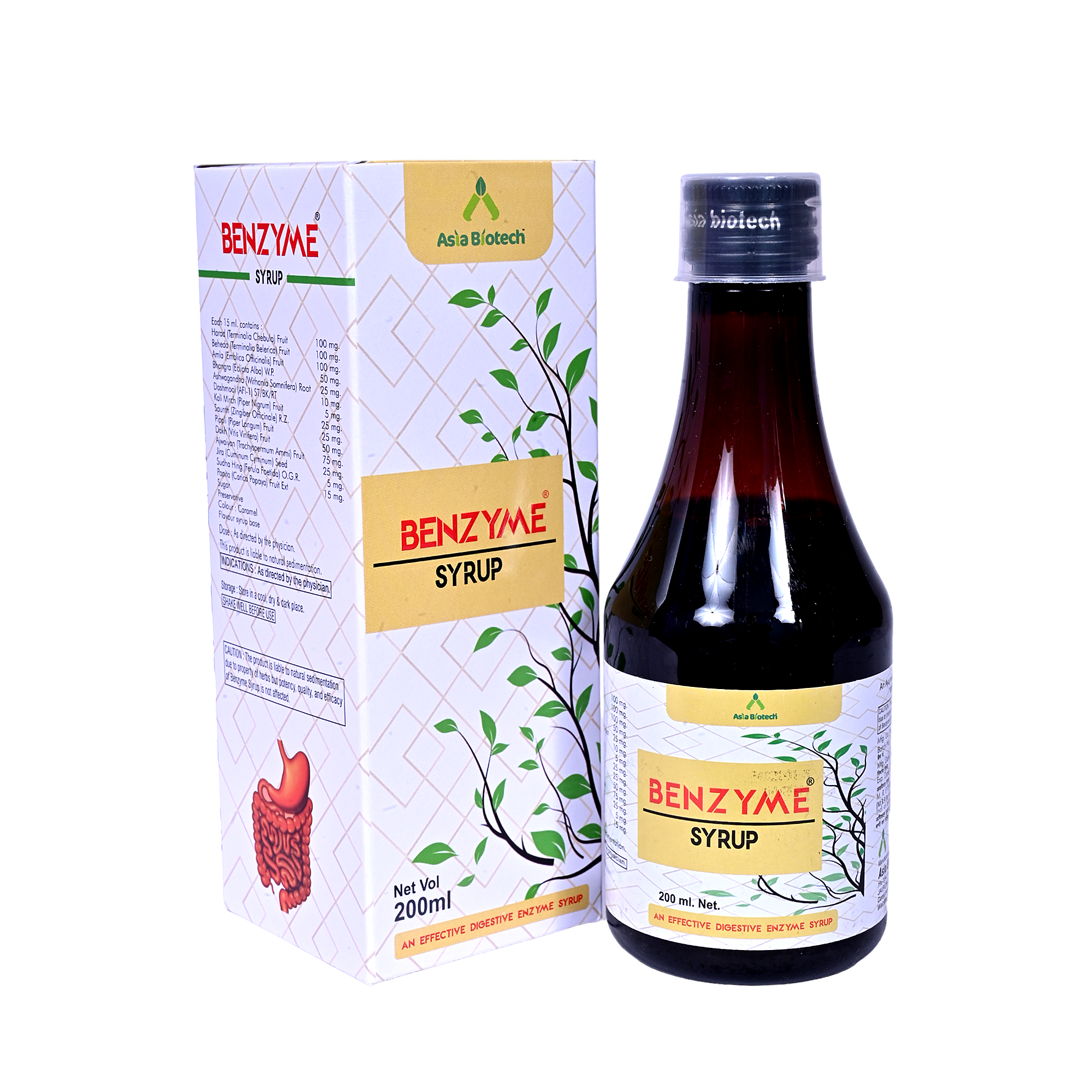 Asia Biotech Benzyme Syrup| Ayurvedic Digestive Care Syrup For Digestion Acidity Gas And Bloating| (200 ml x Pack Of 2)