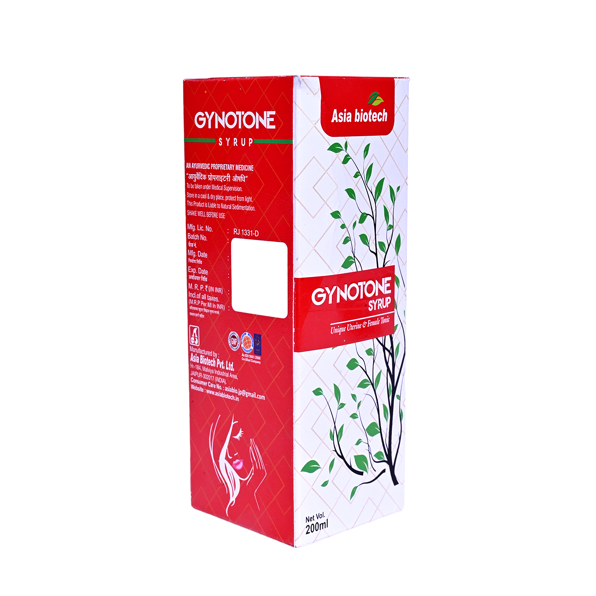 Asia Biotech Gynotone Syrup an Ayurvedic Female Tonic Which Help in The Solution of Female Discomfort - 2 x 200 ML